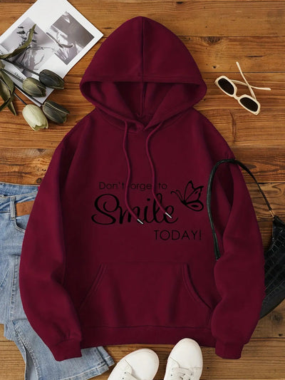 Women's Burgundy Hooded Sweatshirt - Maroon Winter Warm Pullover Hoodie Maximus Echo