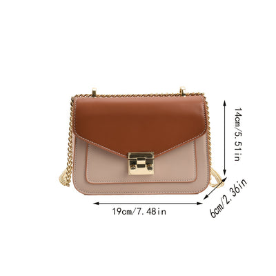 Elegant Beige & Brown Mini Turnlock Square Shoulder Bag with Golden Chain Strap | Office Bag, Chain Strap Bag, Turnlock Closure, Ideal for Work, Office - Maximus Echo