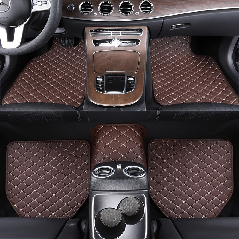 Universal 5pcs set of fashionable PU Leather car floor mats - checkered pattern, easy to install, enhanced interior protection - Maximus Echo