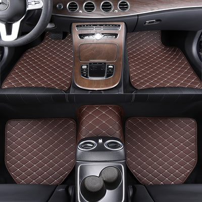 Universal 5pcs set of fashionable PU Leather car floor mats - checkered pattern, easy to install, enhanced interior protection - Maximus Echo