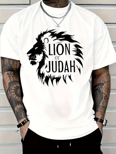 Lion of Judah Graphic T-Shirt - Men'S Red Tee with Bold Black Lion Design - Maximus Echo