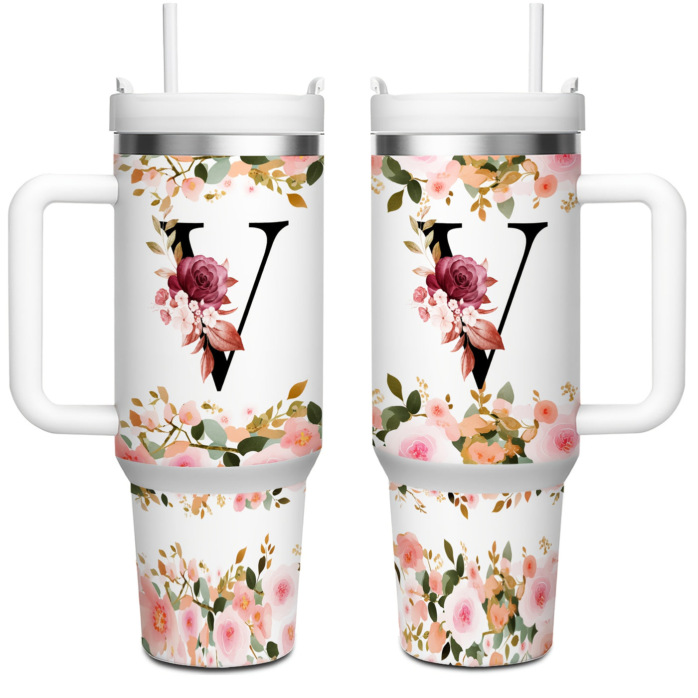 1pc 40oz "A-Z Floral Letters" Stainless Steel Travel Cup, Keeps Hot 12h Cold 24h. Coffee Cup - Maximus Echo