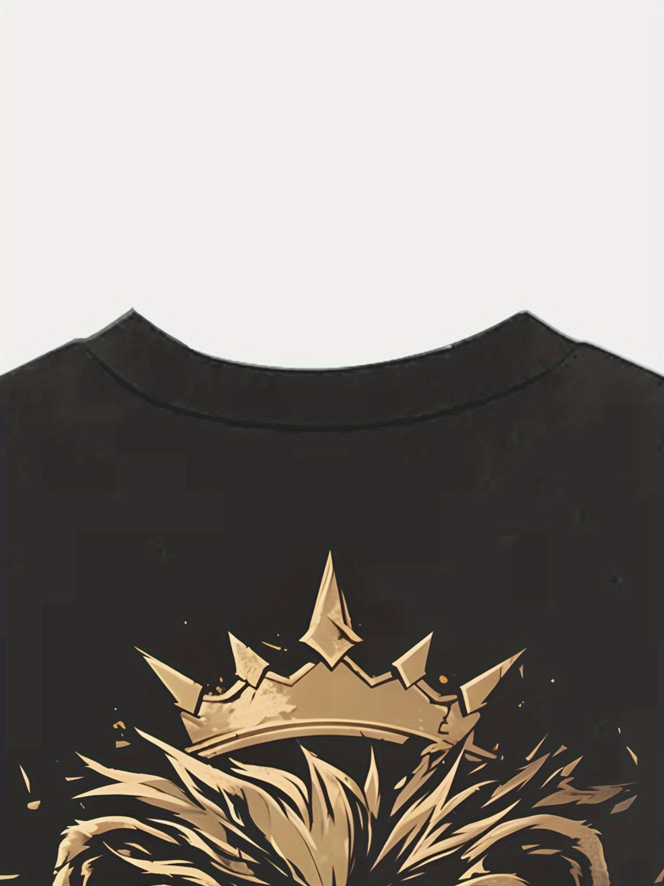 Golden Lion Crew Neck T-Shirt - Kingly Lion Crown Sword, Short Sleeve, Casual Maximus Echo