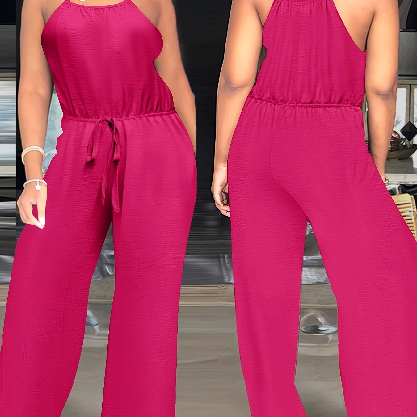 Women'S Yellow Halter Neck Jumpsuit with Drawstring Waist - Casual, Summer, Adult, Comfortable Fit, Casual Wear - Maximus Echo