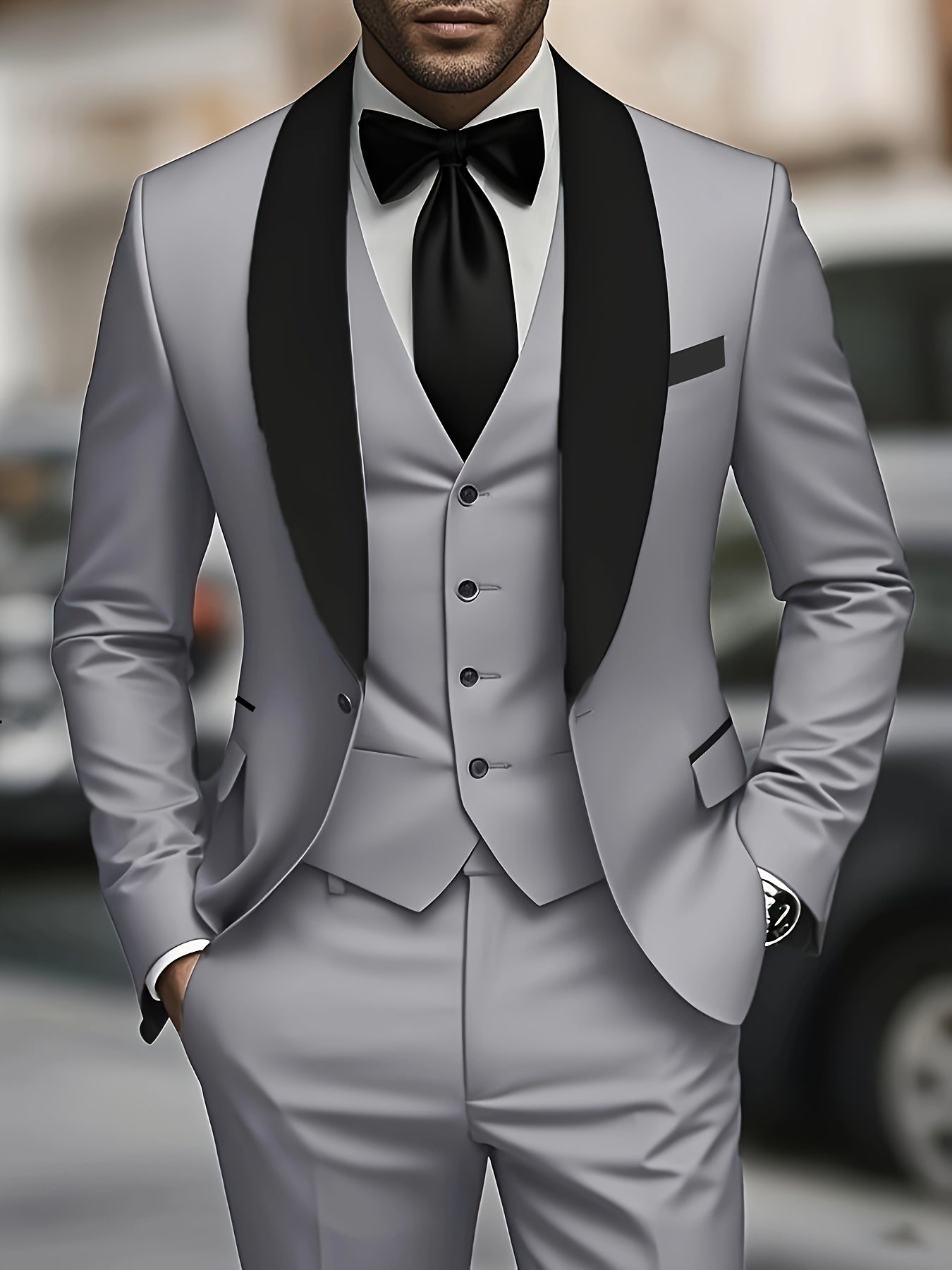 Men's 3pcs suit, plain color green fruit collar suit with jacket and formal trousers, suitable for business gatherings, graduation ceremonies, weddings and parties - Maximus Echo