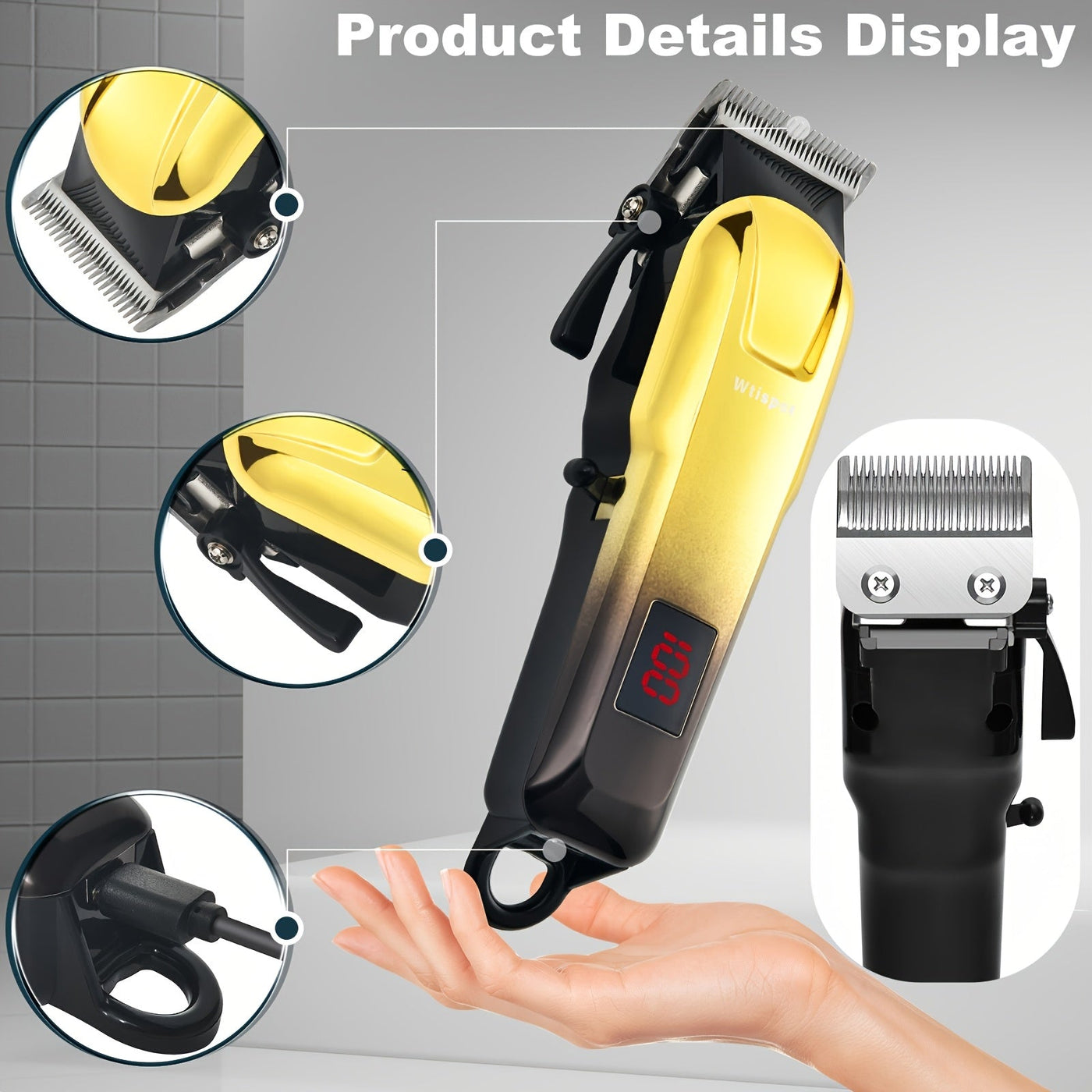 3pcs/se 1pc/sett Men's Professional Golden Hair Clipper & Trimmer Set - USB Rechargeable Hair Cutting Including Electric Shaver,3 Cleaning Brushes Maximus Echo