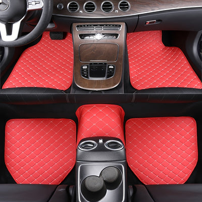 Universal 5pcs set of fashionable PU Leather car floor mats - checkered pattern, easy to install, enhanced interior protection - Maximus Echo