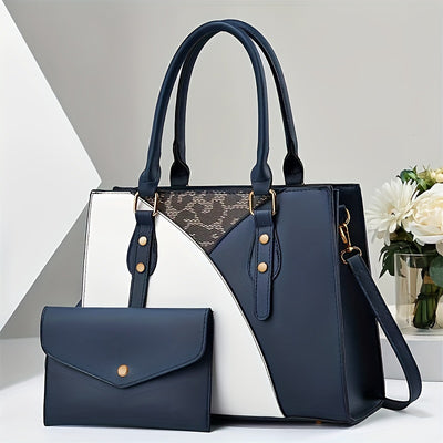 Elegant Colorblock Women's Tote Bag Set With Matching Envelope Clutch - Fashionable Shoulder Bag Combo - For Women - Perfect for Work, Shopping, Travel - Ideal Gift for Her - Maximus Echo