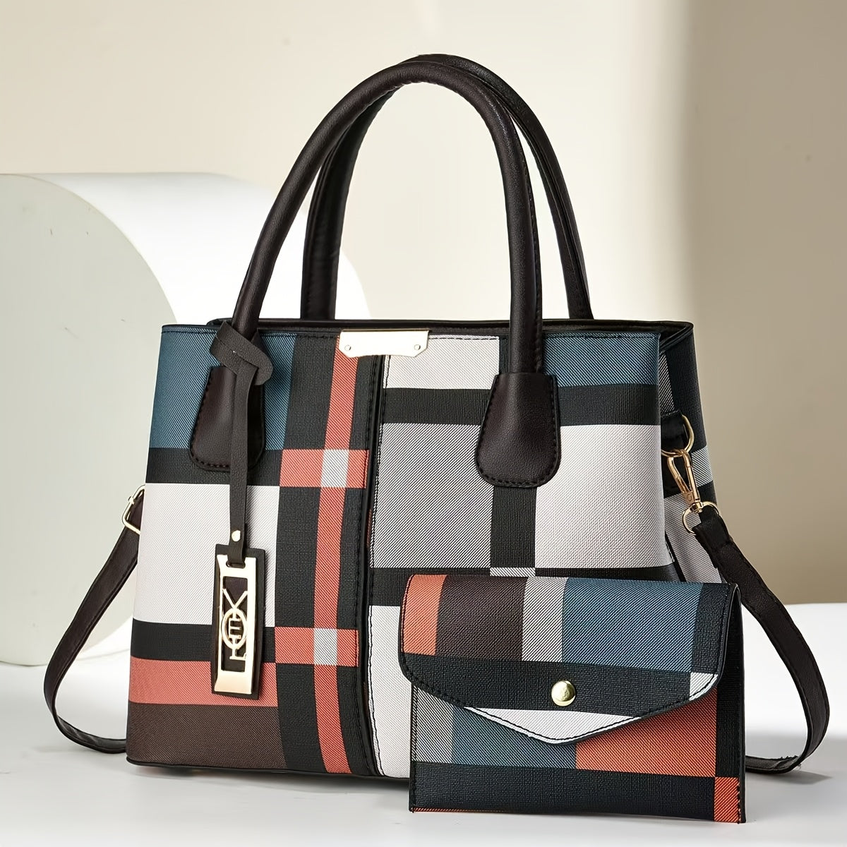 Elegant Women's Tote Bag | Checkered Design, Removable Shoulder Strap, Polyester Lined Interior, Perfect for Commuting - Maximus Echo