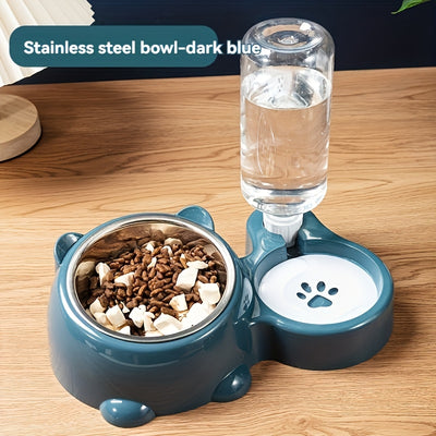 Automatic Pet Feeder And Water Dispenser, Stainless Steel And Plastic, Anti-Slip, No Battery Or Power Needed, for Cats And Small Dogs - Maximus Echo