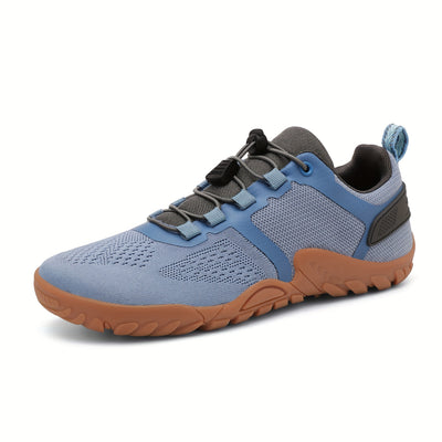 Men's Breathable Mesh Loafers - Light Blue & Orange Sneakers with Durable TPR Sole, Comfortable Casual Shoes for Outdoor & Hiking, Elastic Laces, Round Toe Design - Maximus Echo