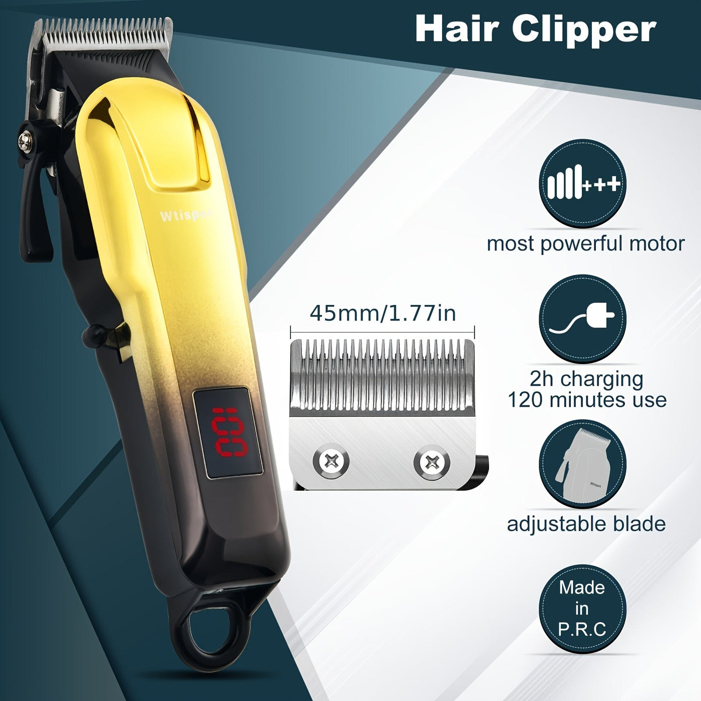 3pcs/se 1pc/sett Men's Professional Golden Hair Clipper & Trimmer Set - USB Rechargeable Hair Cutting Including Electric Shaver,3 Cleaning Brushes Maximus Echo