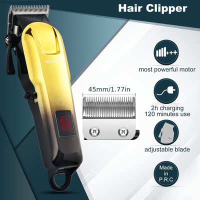 3pcs/se 1pc/sett Men's Professional Golden Hair Clipper & Trimmer Set - USB Rechargeable Hair Cutting Including Electric Shaver,3 Cleaning Brushes Maximus Echo