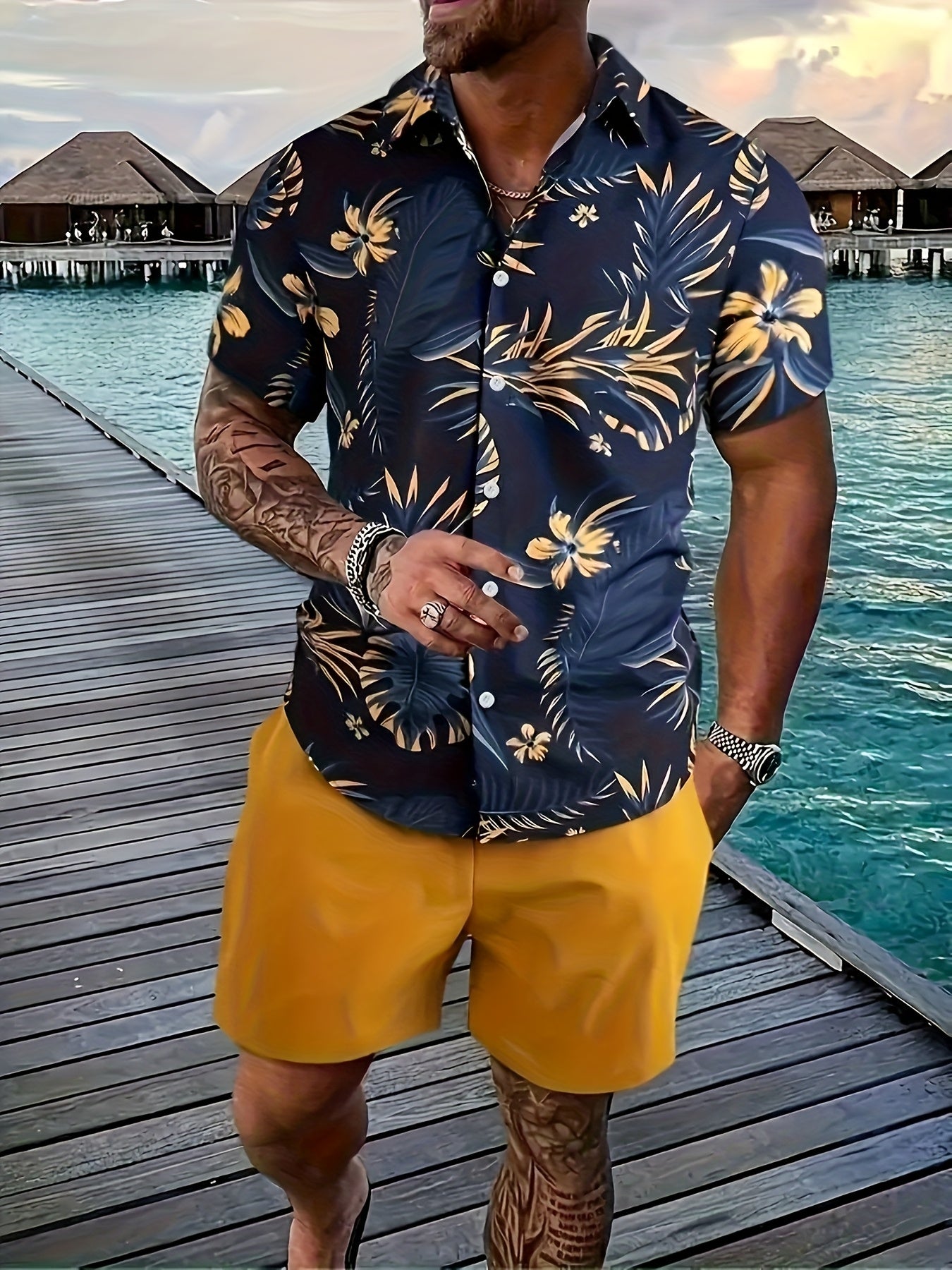 Men's Casual Vacation Colorful Tropical Print Shirt Without Shorts - Maximus Echo