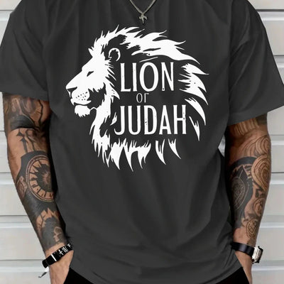 Lion of Judah Graphic T-Shirt - Men'S Red Tee with Bold Black Lion Design - Maximus Echo