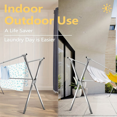 Foldable Metal Clothes Drying Rack, Adjustable Three Rod, with Space-Saving Storage Maximus Echo