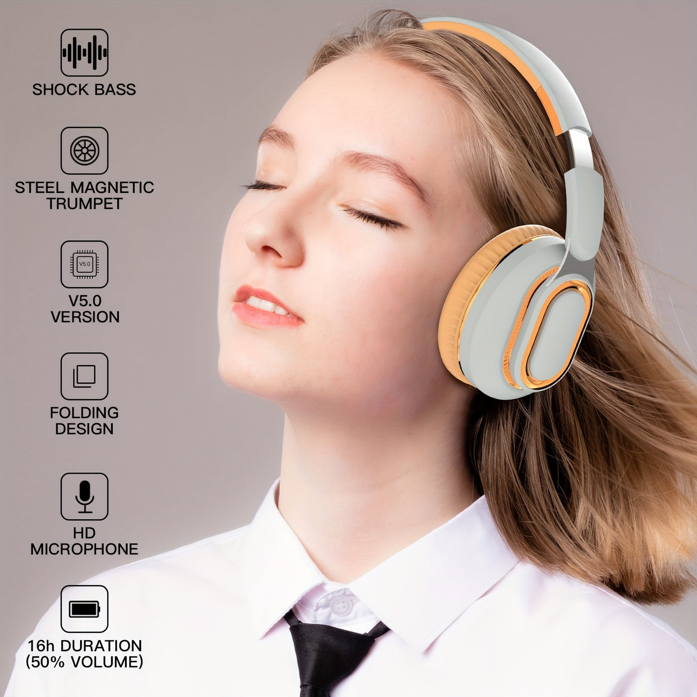 Wireless 5.0 Shock Bass Over-Ear Headphones with Mic | Foldable Soft Padded Design, FM Radio, 3.5mm AUX Cable, SD Card Support for Travel - Maximus Echo