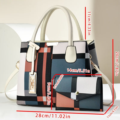 Elegant Women's Tote Bag | Checkered Design, Removable Shoulder Strap, Polyester Lined Interior, Perfect for Commuting - Maximus Echo