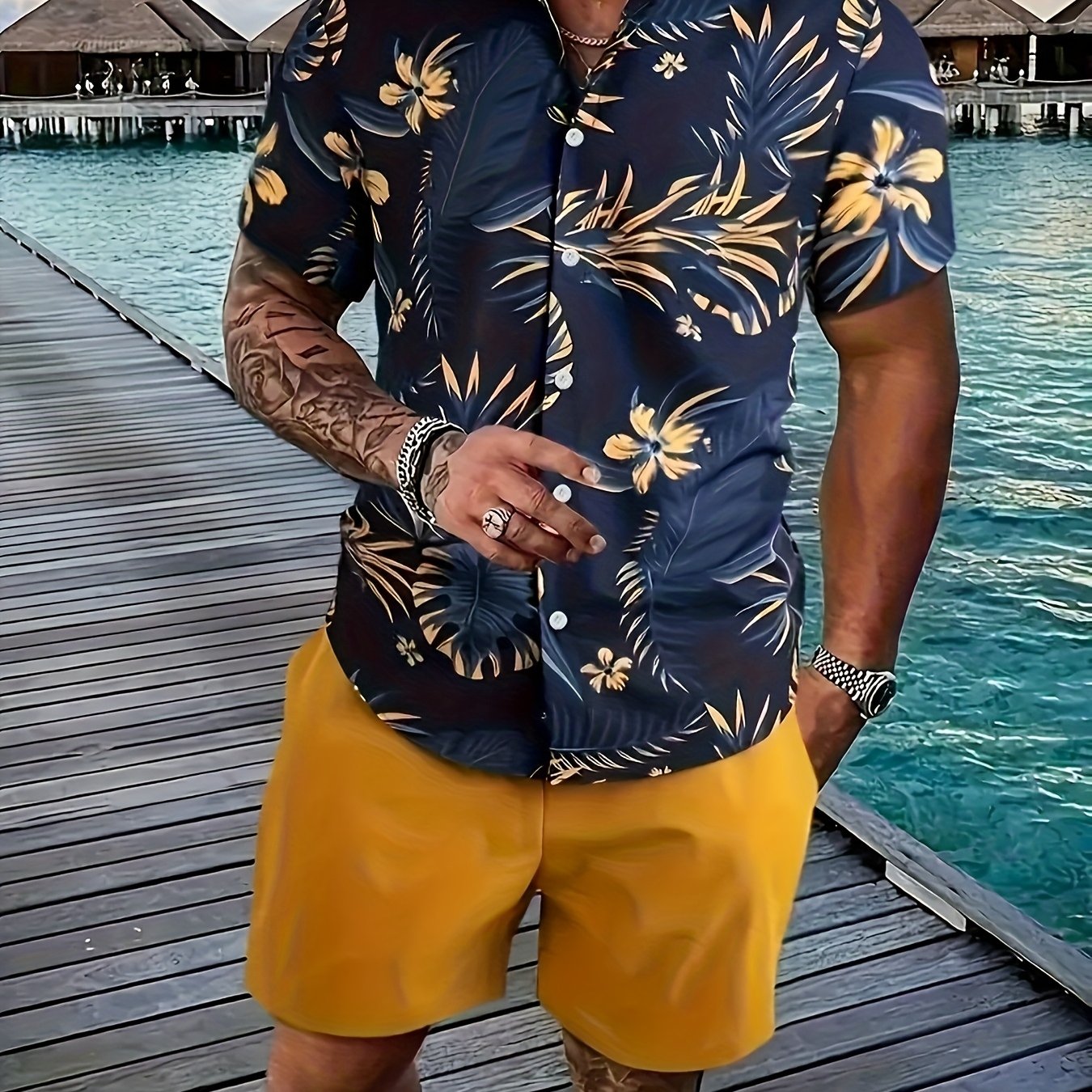 Men's Casual Vacation Colorful Tropical Print Shirt Without Shorts - Maximus Echo