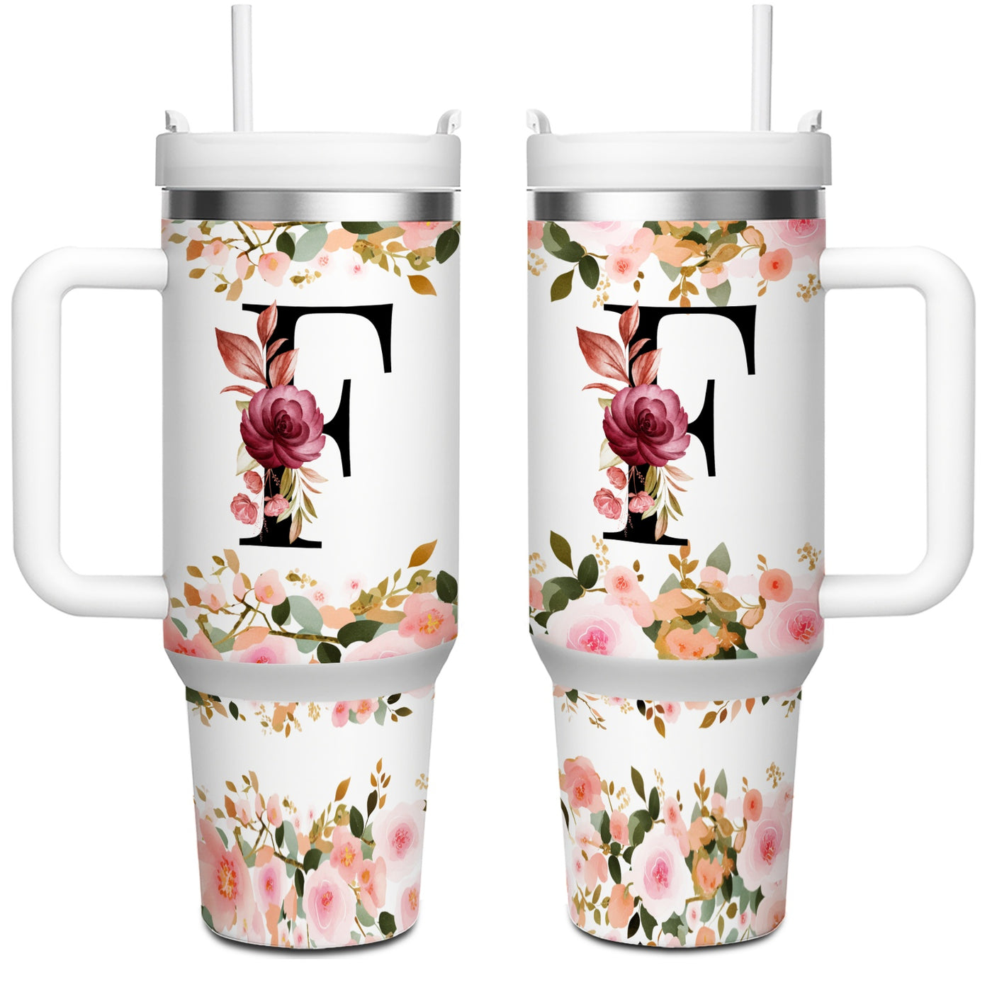 1pc 40oz "A-Z Floral Letters" Stainless Steel Travel Cup, Keeps Hot 12h Cold 24h. Coffee Cup - Maximus Echo