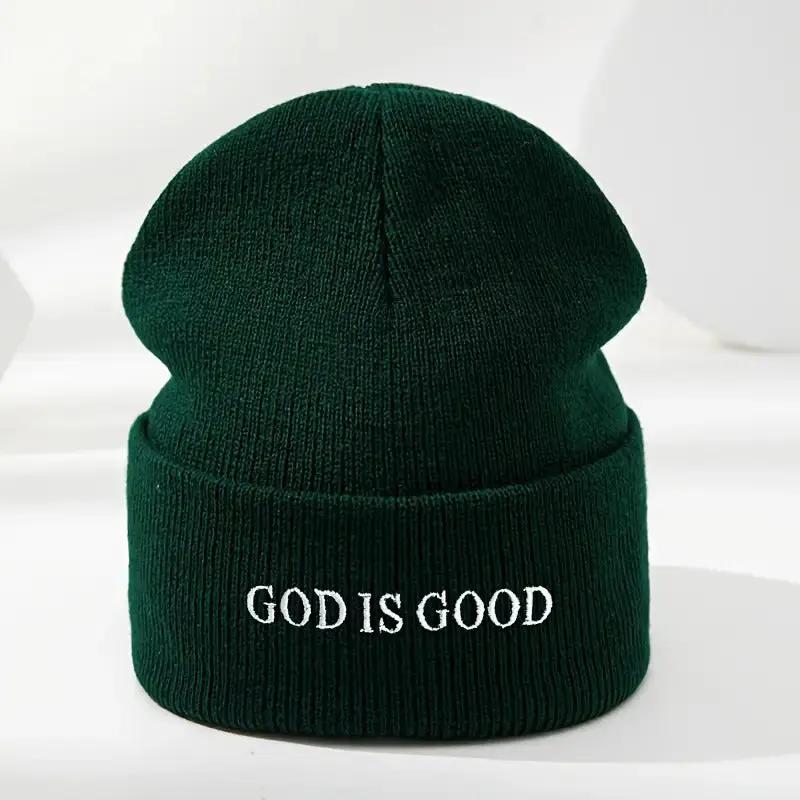 Men's & Women's Black Winter Beanie with 'God is Good' White Cursive Lettering
