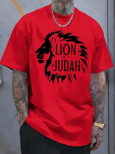 Lion of Judah Graphic T-Shirt - Men'S Red Tee with Bold Black Lion Design - Maximus Echo