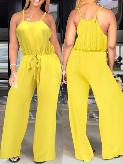 Women'S Yellow Halter Neck Jumpsuit with Drawstring Waist - Casual, Summer, Adult, Comfortable Fit, Casual Wear - Maximus Echo