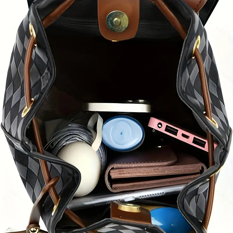 Backpack for Women - Coffee Brown & Black Color Block Design with Golden Buckle, Adjustable Shoulder Straps,- Perfect for Work, Travel - Maximus Echo