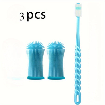 3pcs Pet Dental Care Set, Silicone Dog Toothbrush Set with Finger Brush And Micro-Ciliated Brush, 360 Degree Design, Suitable for Dogs And Cats, Soft Hair,No Battery Required - Maximus Echo