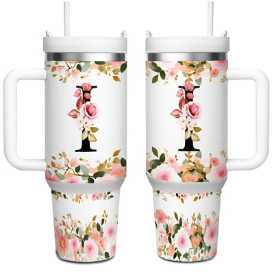 1pc 40oz "A-Z Floral Letters" Stainless Steel Travel Cup, Keeps Hot 12h Cold 24h. Coffee Cup - Maximus Echo