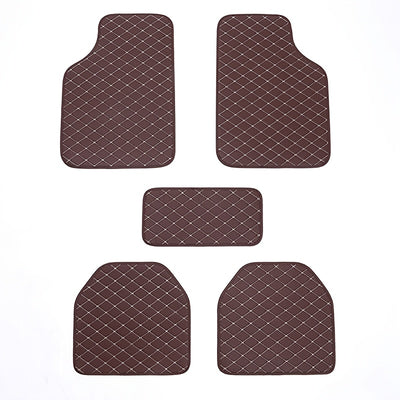 Universal 5pcs set of fashionable PU Leather car floor mats - checkered pattern, easy to install, enhanced interior protection - Maximus Echo