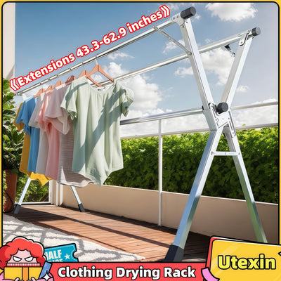 Foldable Metal Clothes Drying Rack, Adjustable Three Rod, with Space-Saving Storage Maximus Echo