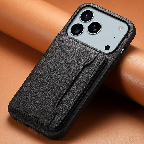 The Denior Phone Case Is Designed for The for iphone 17 Air/Pro/Pro Max Series, Featuring a Lychee Pattern Made of Faux Leather. It Includes Three Card Slots for Holding Credit Cards, ID Cards, Or Cash. This Phone Case Is Ele Maximus Echo