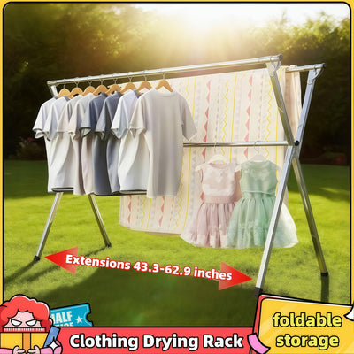 Foldable Metal Clothes Drying Rack, Adjustable Three Rod, with Space-Saving Storage Maximus Echo