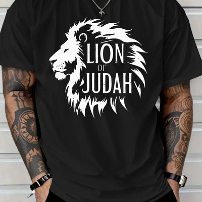 Lion of Judah Graphic T-Shirt - Men'S Red Tee with Bold Black Lion Design - Maximus Echo