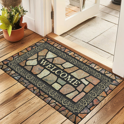 Non-Slip Stone Pattern Welcome Doormat Indoor Outdoor Entrance Carpet Home Decor Floor Mats - Maximus Echo