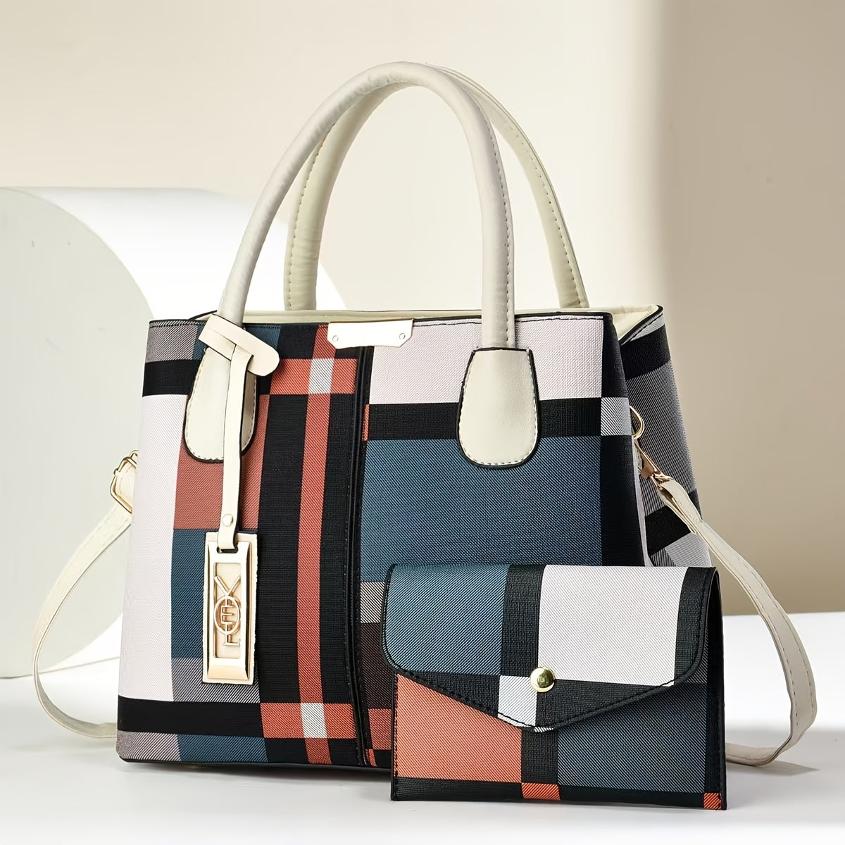 Elegant Women's Tote Bag | Checkered Design, Removable Shoulder Strap, Polyester Lined Interior, Perfect for Commuting - Maximus Echo