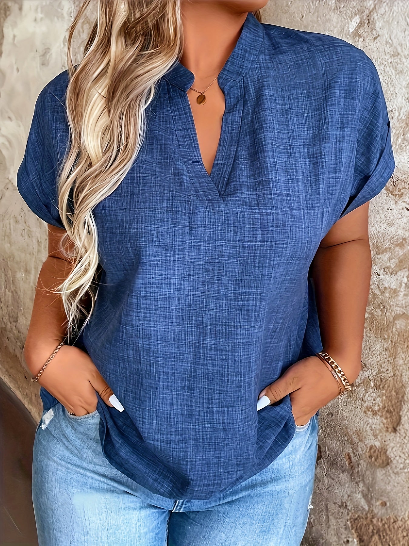 Lightweight Breathable Women's Elegant Notched V-Neck Batwing Sleeve Blouse | Solid Color Top for Spring/Summer - Maximus Echo