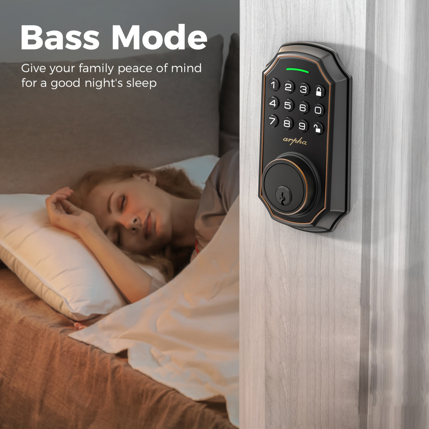Arpha Smart Keyless Entry Door Lock - 100 Code Anti-Peek Combination, Auto Lock/Unlock, Easy Installation, Black & Orange, Low Battery Alarm, for Secure Home Access - Maximus Echo