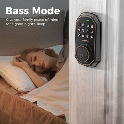Arpha Smart Keyless Entry Door Lock - 100 Code Anti-Peek Combination, Auto Lock/Unlock, Easy Installation, Black & Orange, Low Battery Alarm, for Secure Home Access - Maximus Echo