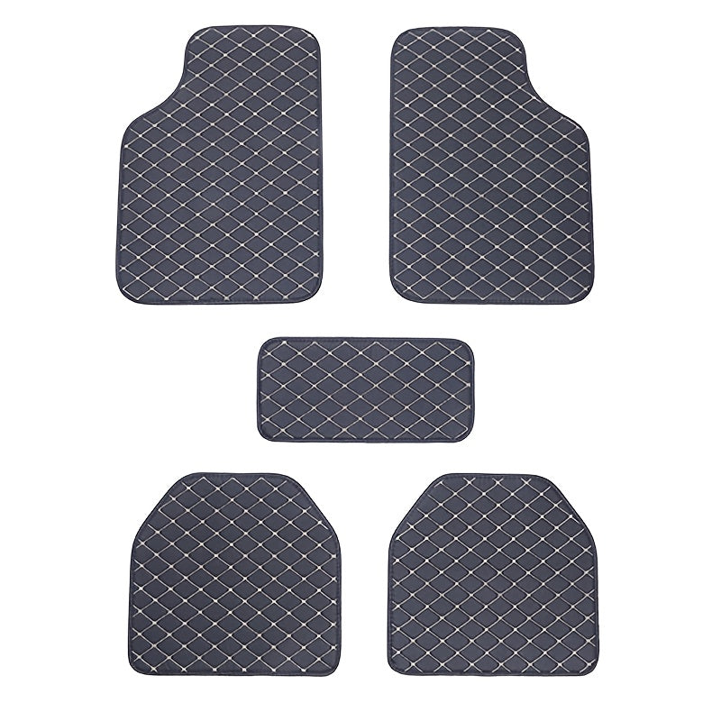 Universal 5pcs set of fashionable PU Leather car floor mats - checkered pattern, easy to install, enhanced interior protection - Maximus Echo