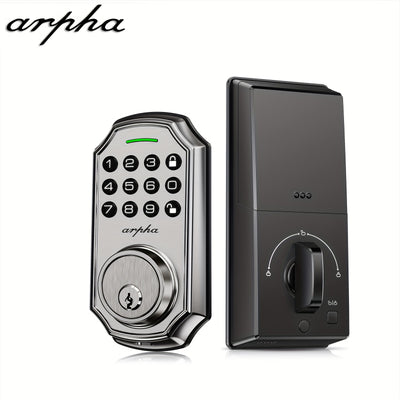 Arpha Smart Keyless Entry Door Lock - 100 Code Anti-Peek Combination, Auto Lock/Unlock, Easy Installation, Black & Orange, Low Battery Alarm, for Secure Home Access - Maximus Echo