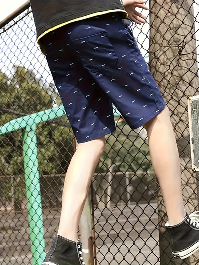 Men's Light Blue Casual Drawstring Shorts with Unique Full Print Design - 100% Polyester, Machine Washable, No-Stretch Fabric, Regular Fit for Summer Leisure - Maximus Echo