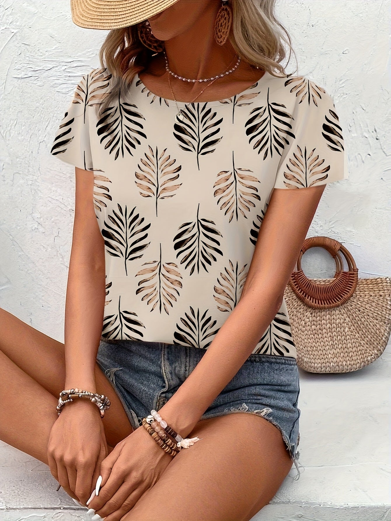 Lightweight Elegant Women's Floral Print Blouse | Casual Short Sleeve Round Neck Top, Machine Washable , Breathable Clothing,Comfortable Fabric - Maximus Echo