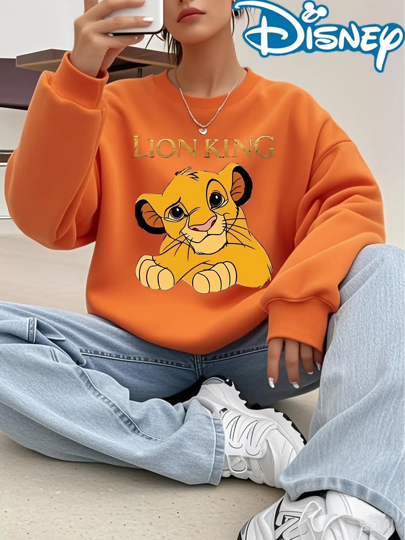 Disney Women's Pink Lion King Simba Graphic Crewneck Sweatshirt Maximus Echo