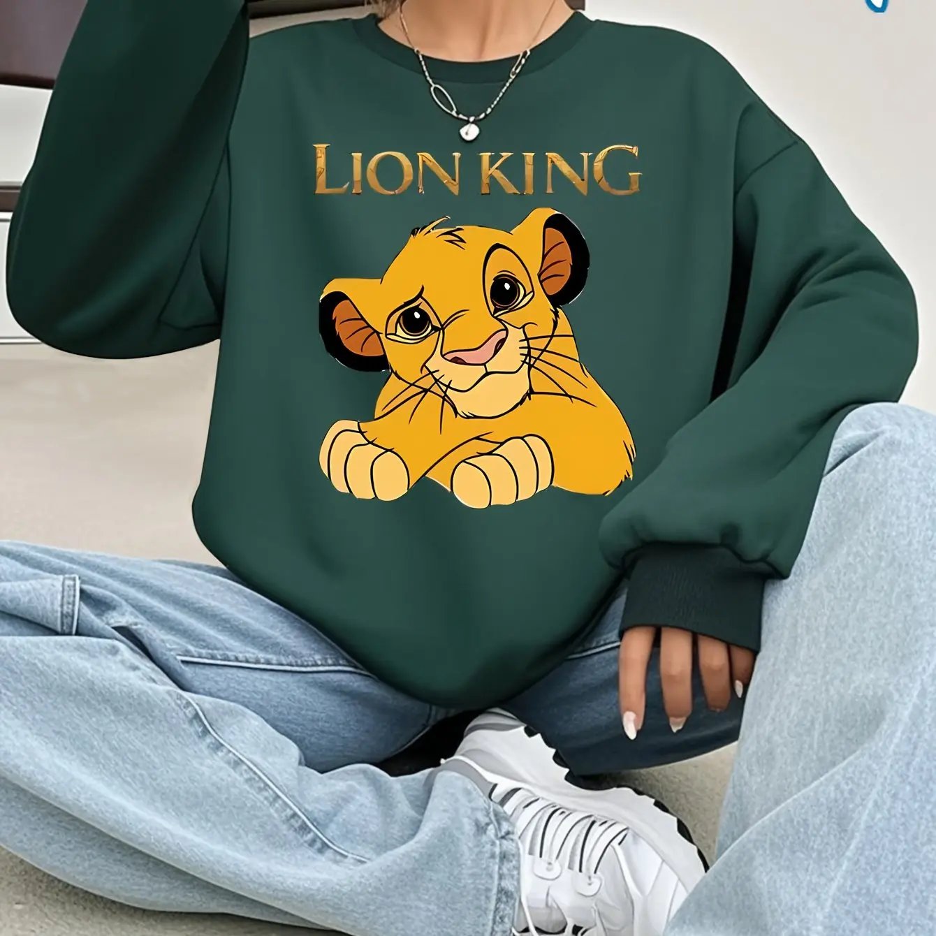 Disney Women's Pink Lion King Simba Graphic Crewneck Sweatshirt Maximus Echo
