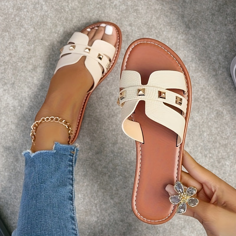 2025 Summer Women's Elegant Flat Casual Beach Sandals - Open-Toe White Adjustable Back Strap - Maximus Echo