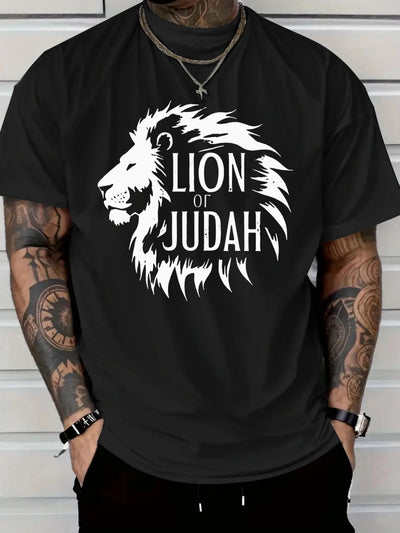 Lion of Judah Graphic T-Shirt - Men'S Red Tee with Bold Black Lion Design - Maximus Echo