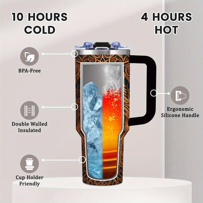 1-Pack Men's Lion Design Insulated Bottle Cup - Brown Lion Head, Leakproof Coffee Cup , Heavy-Duty 304 Stainless Steel Travel Mug (40oz) Maximus Echo
