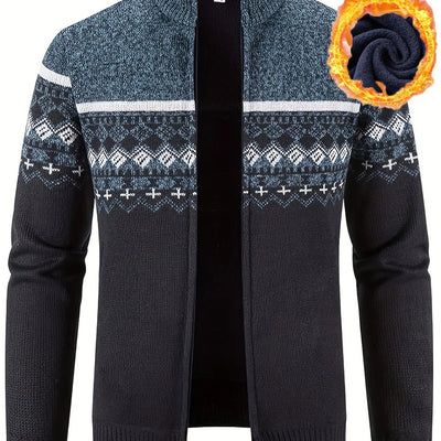 Men's Stand Collar, Knitting Thickened Warm Snowflake Cardigan